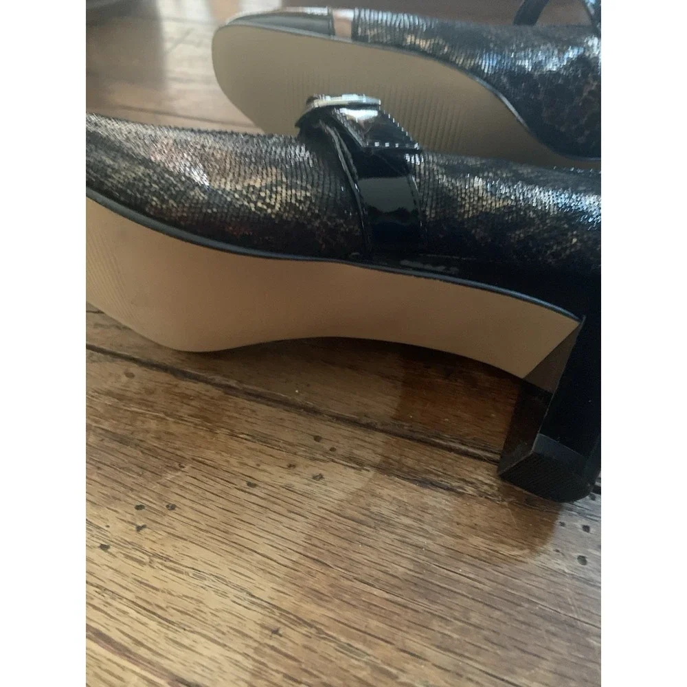 Rose Petals By Walking Cradles Women's Buckle Heels 7.5 Narrow Black‎ Gold